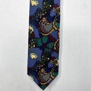 Chez Roffe New York Men’s Necktie 4” Blue Maroon Gold Teal Art Deco Silk Tie